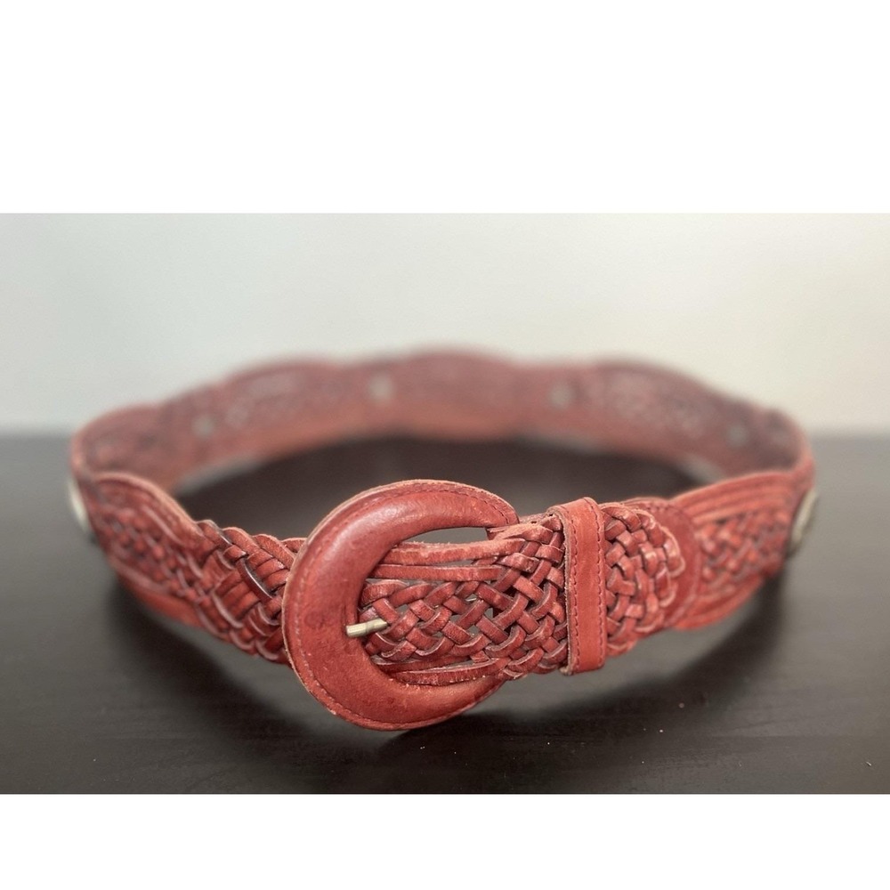 Vtg 90s Echo Woven Braided Leather Belt Concho Boho Chic Italian Wide Medium 37"
